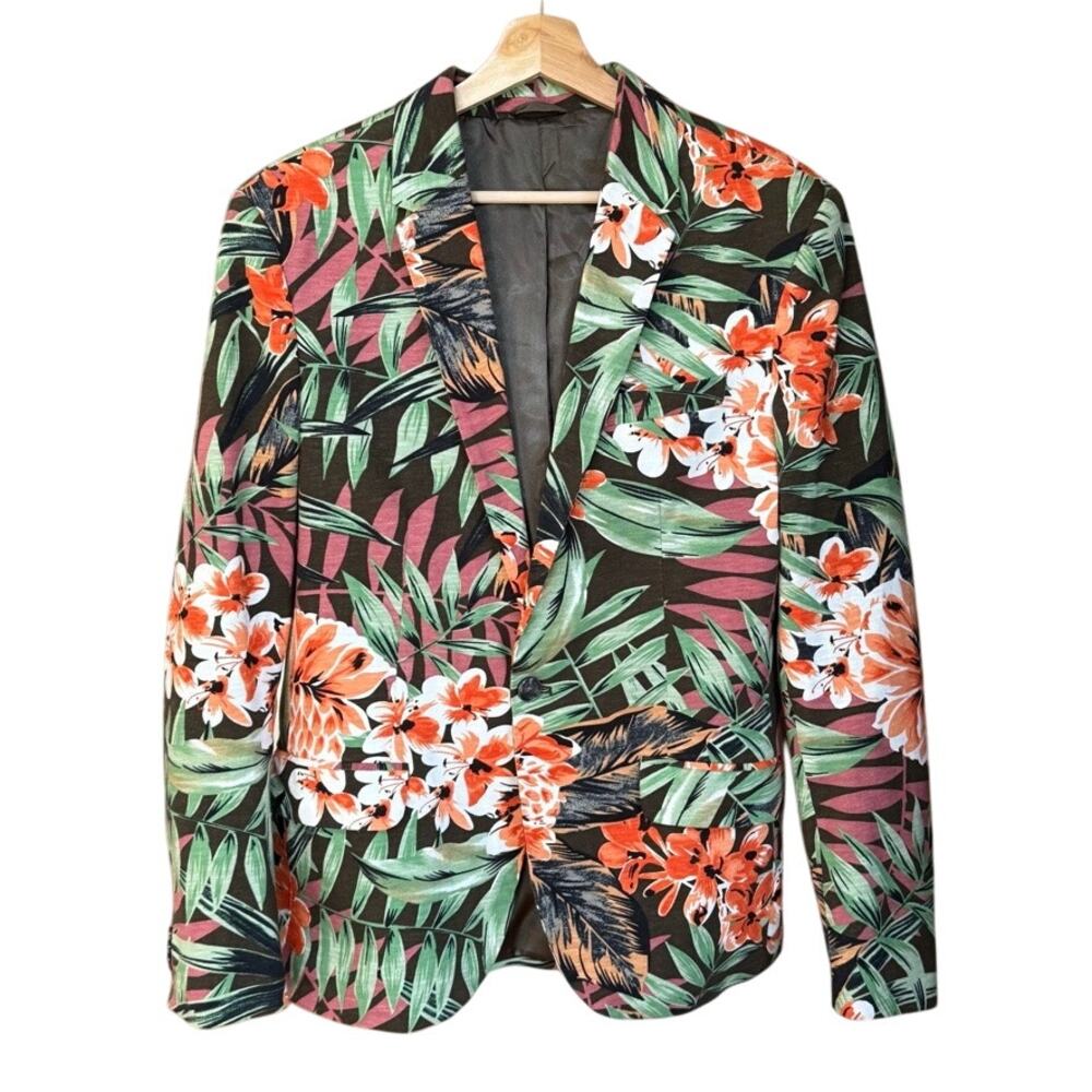 Zara Man Hawaiian Floral 100% Cotton Summer Men's Blazer Sz M